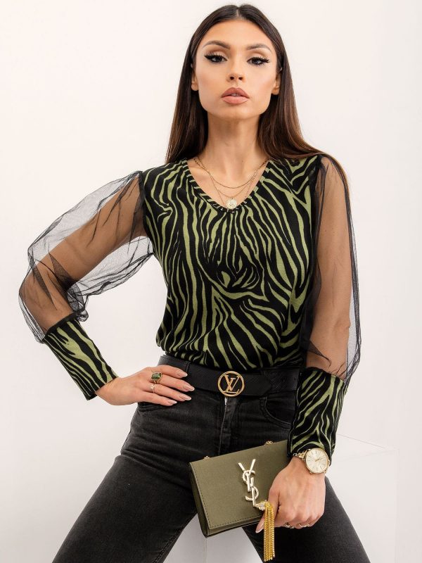 RUE PARIS Green-black blouse Fairytale