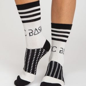 Ecru-black women's socks with patterns