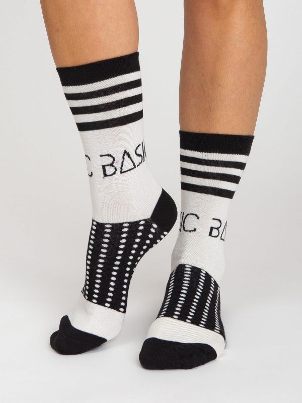 Ecru-black women's socks with patterns