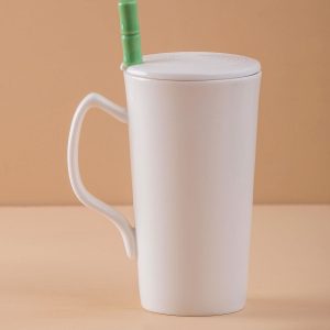 Ecru-green high mug with print