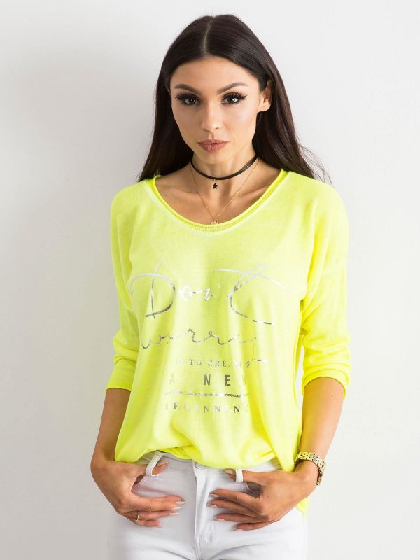 Fluo yellow V-neck blouse with inscription