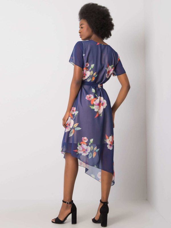 Navy blue dress with flowers Noemie