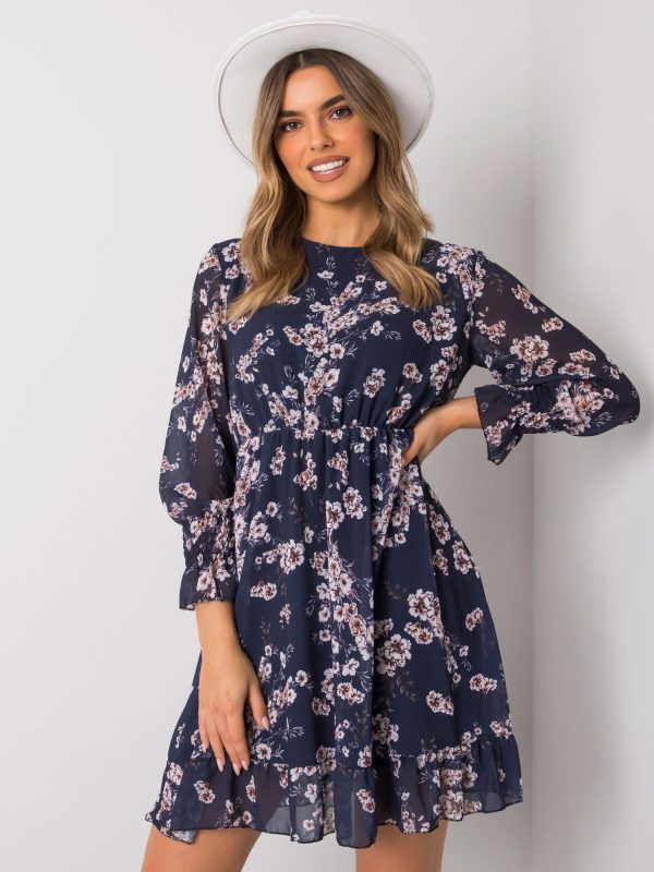 Navy blue floral dress Tamila RUE PARIS