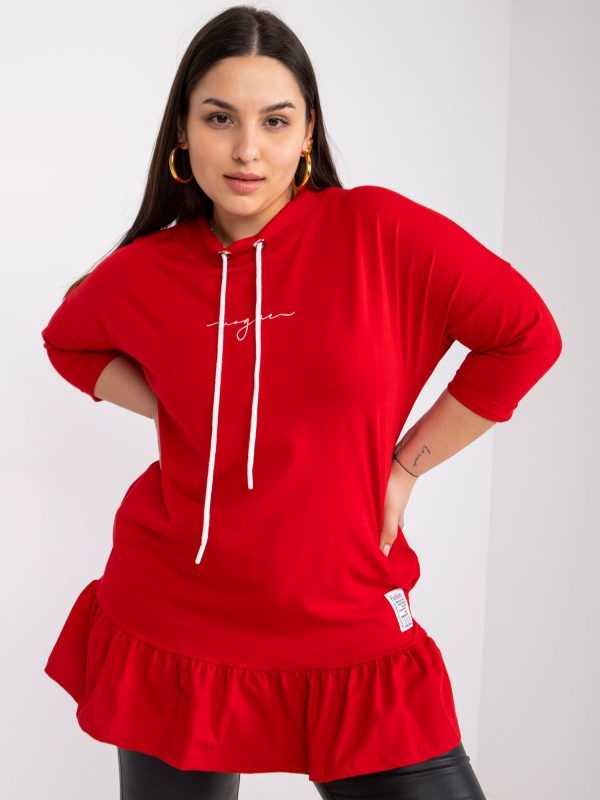 Red cotton tunic plus size with ruffle Elisabeth