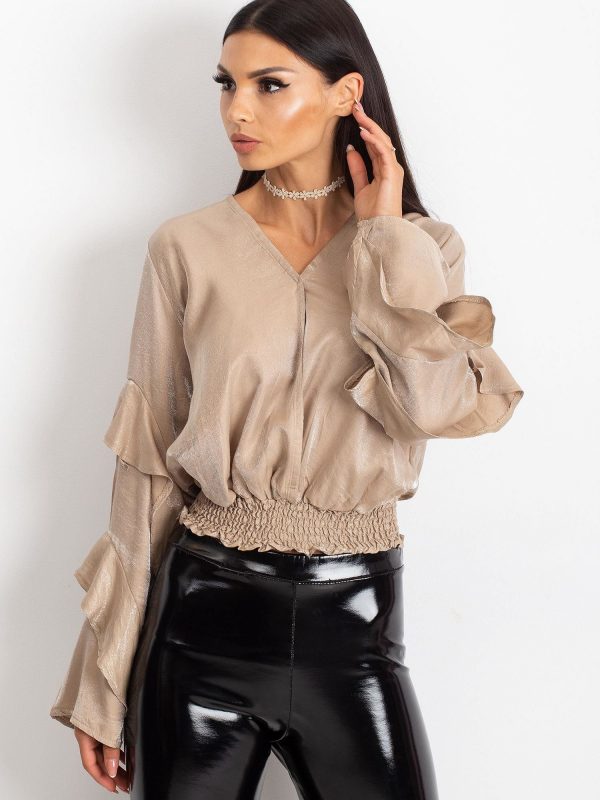 RUE PARIS Beige Glam Blouse