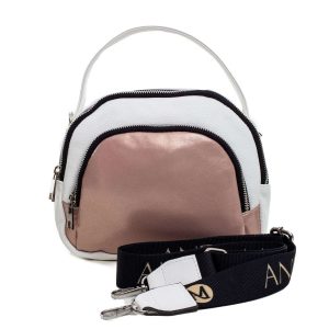 White and pink eco leather handbag