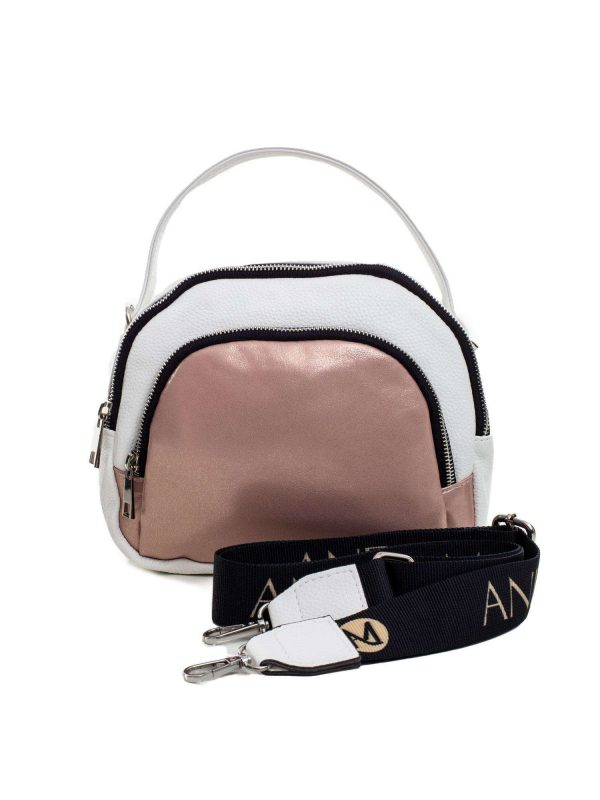 White and pink eco leather handbag