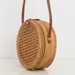 Beige Round Braided Handbag