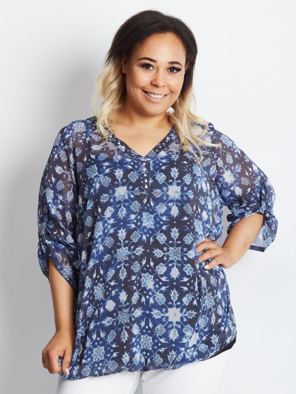 Navy blue plus size blouse Accepting