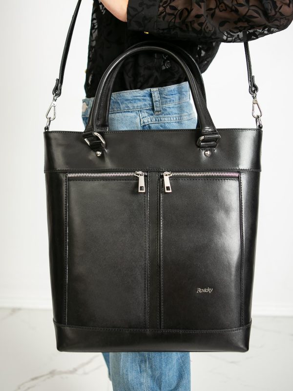 Black Leather Bag with Strap