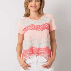 Peach and coral blouse with Zahra lace