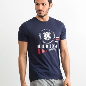 Men's cotton t-shirt with print navy blue