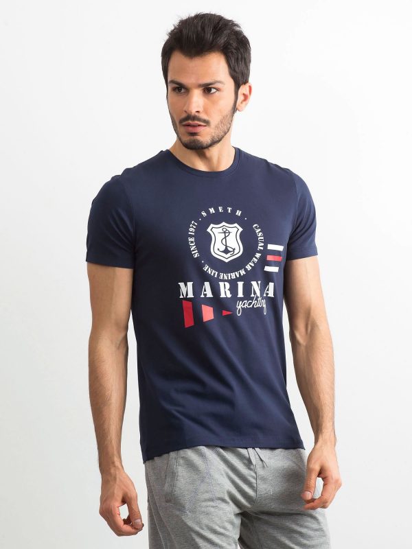 Men's cotton t-shirt with print navy blue