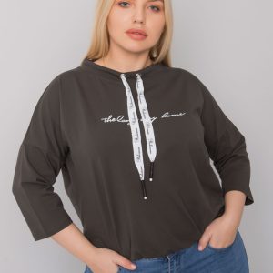 Dark khaki plus size blouse with Perry inscription