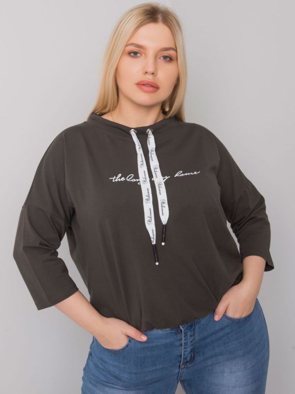 Dark khaki plus size blouse with Perry inscription