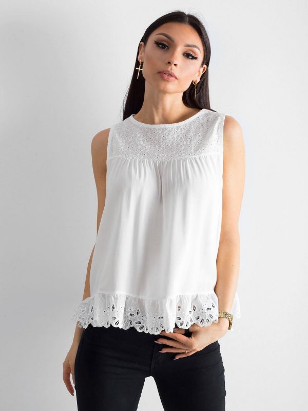 Ecru top with embroidery and frill