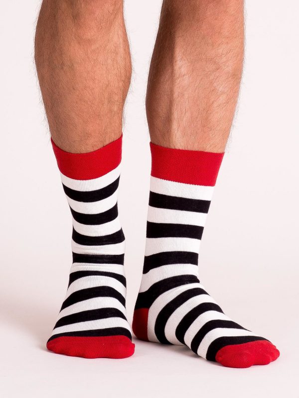 White and black striped men's socks