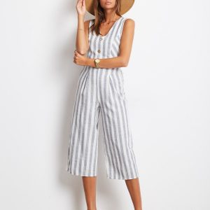 White and navy blue Gobi jumpsuit