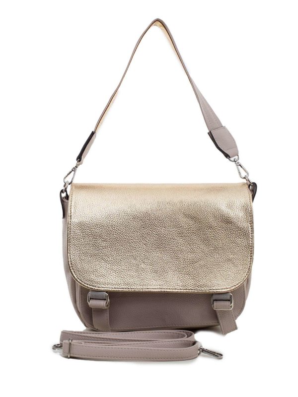 Beige and gold women's bag with flip