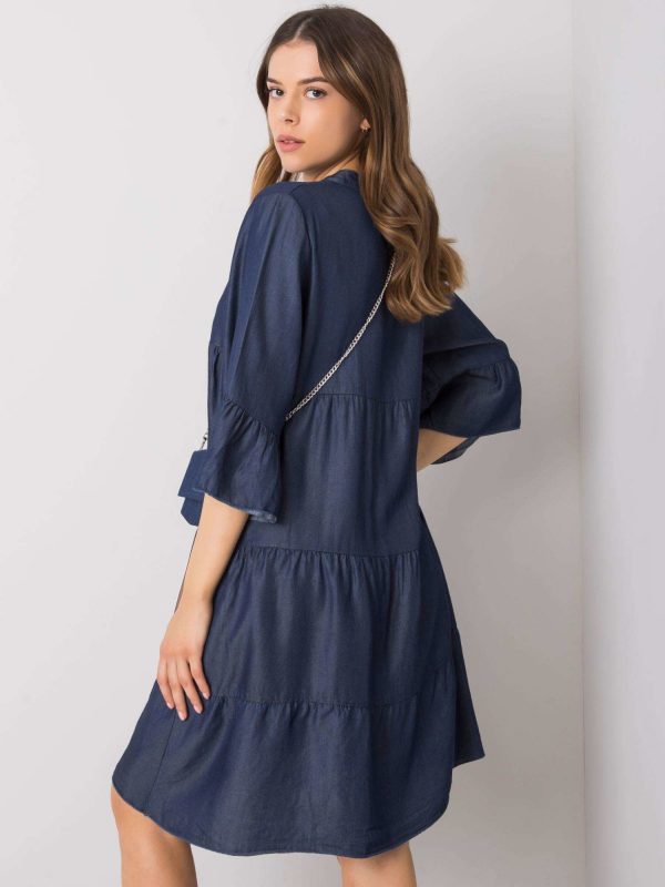 Dark blue dress with frill Xenia