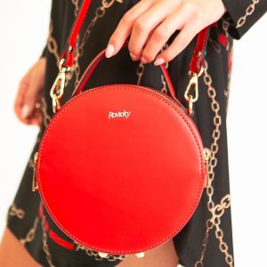 Red Round Leather Handbag