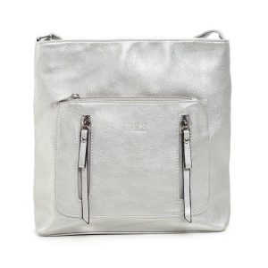 Silver faux leather handbag