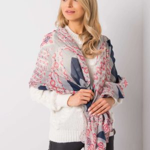 Gray-pink scarf with patterns