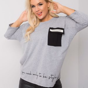 Grey Melange Cotton Plus Size Blouse with Molly Lettering