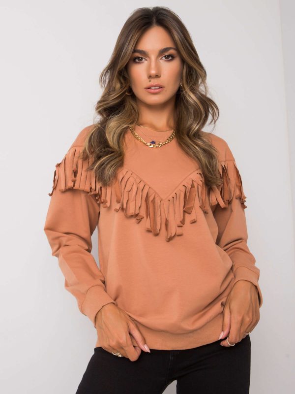 Camel sweatshirt with fringe Antoniella