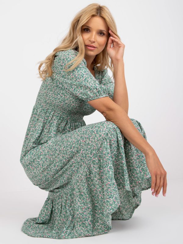 Green floral midi dress with short sleeves RUE PARIS