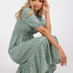 Green floral midi dress with short sleeves RUE PARIS