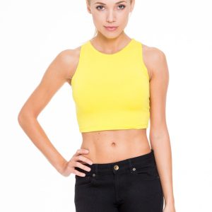 Yellow crop top with cut-out shoulders