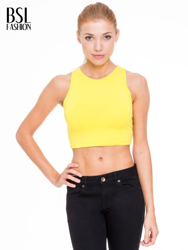 Yellow crop top with cut-out shoulders