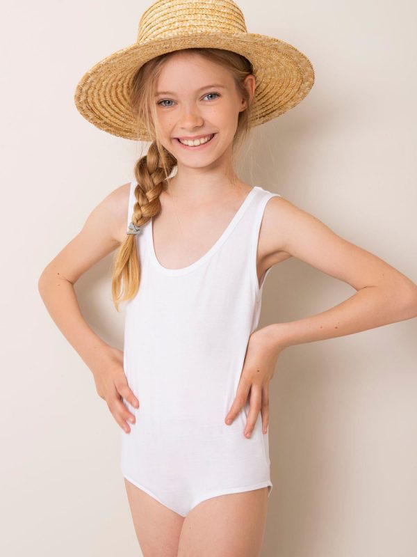 White Cotton Bodysuit For Girl