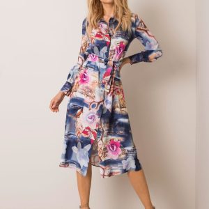 Navy Blue and Pink Painting Dress