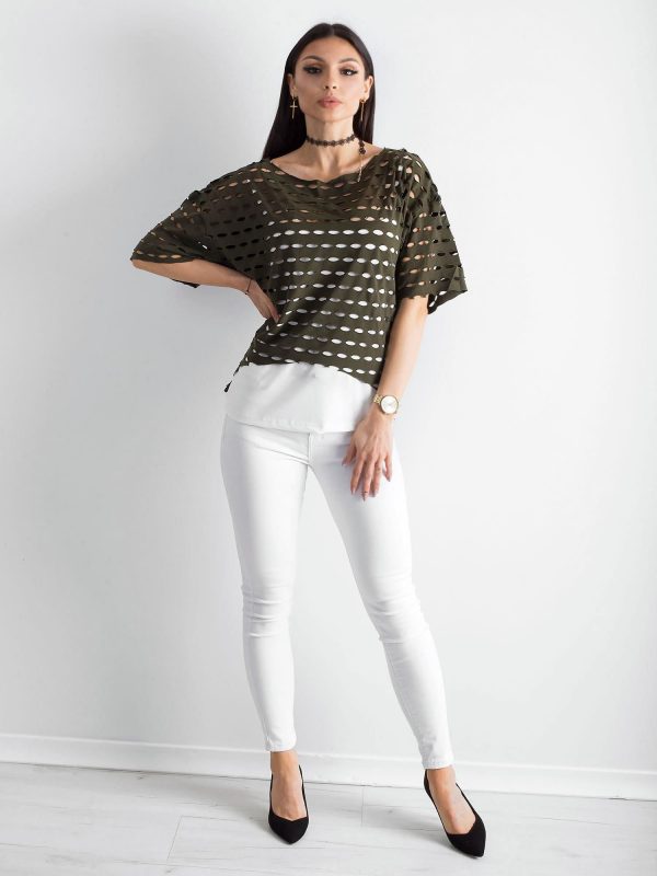 Openwork blouse for women khaki