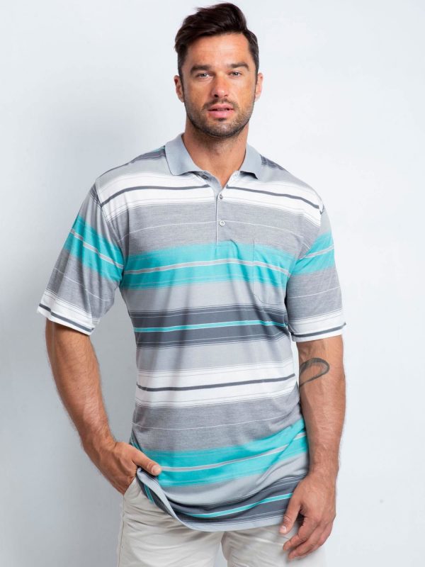 Grey Turquoise Polo Shirt For Men Plus Size Elevate