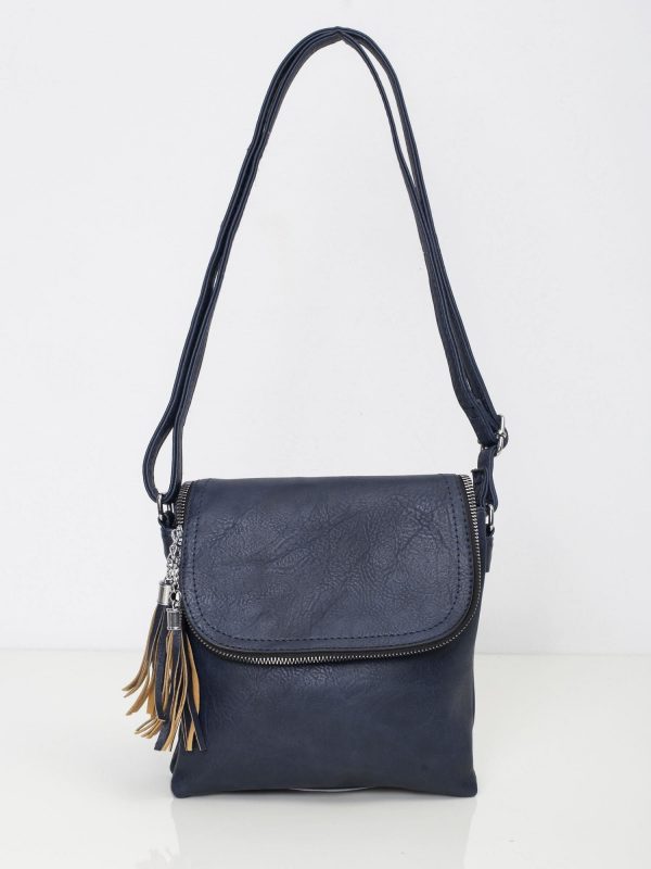 Dark blue handbag with tasses