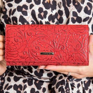 Red Leather Wallet with Vegetable Patterns