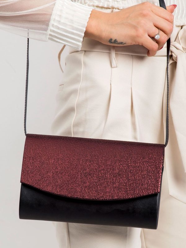 Black and burgundy eco leather clutch bag