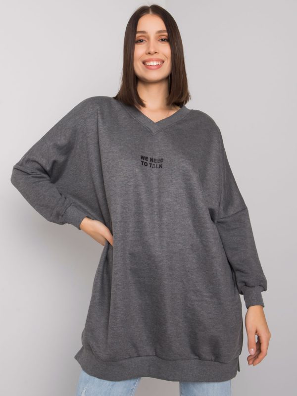 Dark Grey Melange Tunic Plus Size Cotton Raella