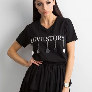 Cotton Women's T-Shirt with Applique Black