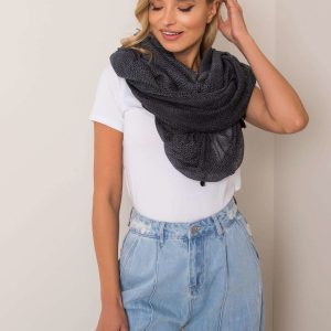 Black patterned scarf with fringes