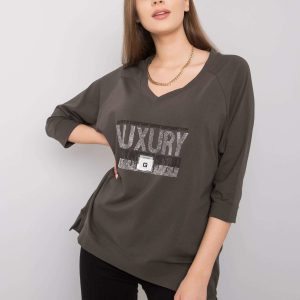 Dark khaki blouse with Tinsley applique