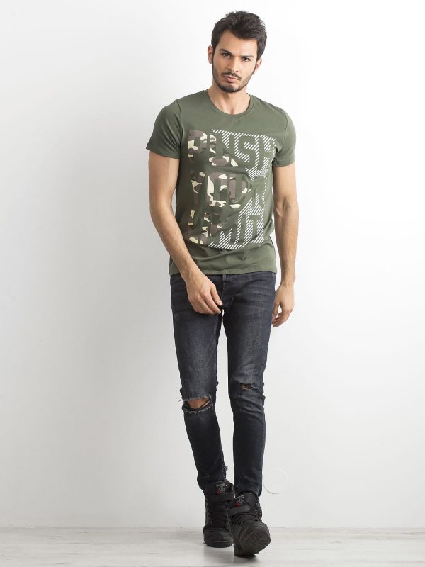 Khaki men's t-shirt with print