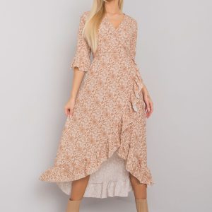 Beige patterned dress with flounce Williamson OCH BELLA