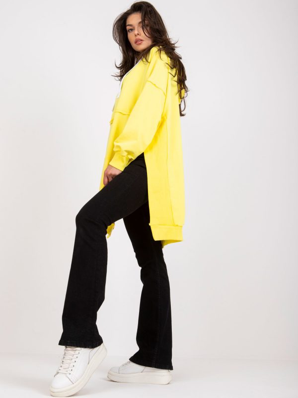 Yellow basic sweatshirt with hood and slits