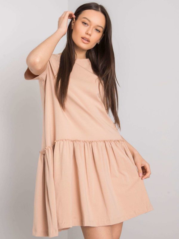 Beige dress with flounce Cammie