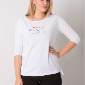 White plus size women's blouse with Ashlyn lettering