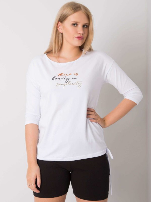 White plus size women's blouse with Ashlyn lettering